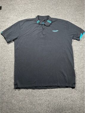 Hackett London Aston Martin Black Polo Shirt with Blue Trim